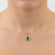 CMA00343EM. 14K Solid Gold Drop-Shaped Emerald and Diamond Charm